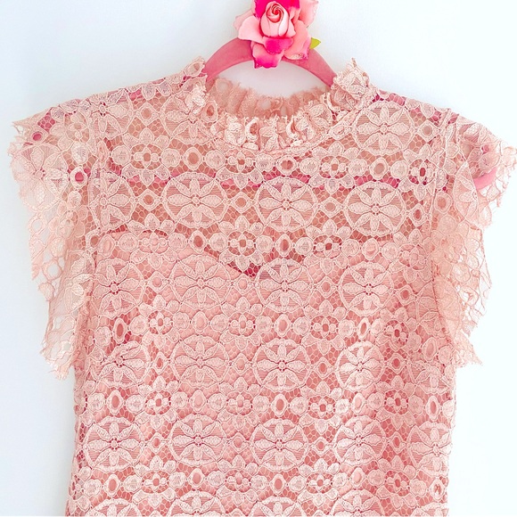 💕Beautiful Blush Pink Lace Midi Dress SZ M (8) - Picture 7 of 13